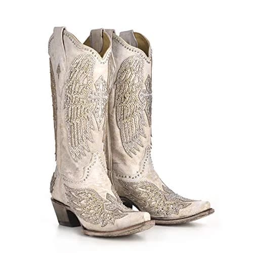 Corral Women's Western Boot Leather White Snip Toe Wing Cross | Handcrafted Genuine Leather with Crystal Embellishments thumbnail 7