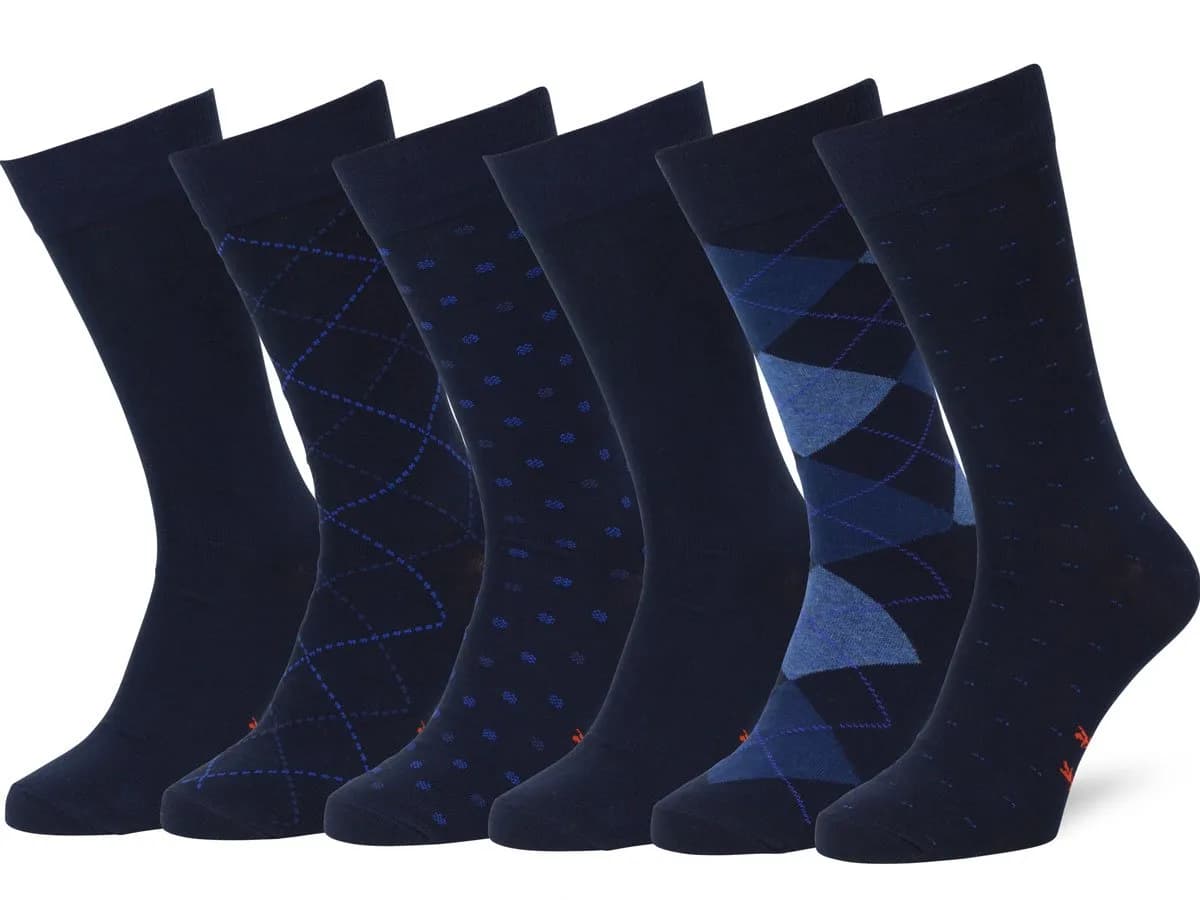 Easton Marlowe Men's 6-Pack Cotton Dress Socks | Navy Blue Hues, Size 10-13 — 6 Pairs, Dark Navy - Blue Hues
