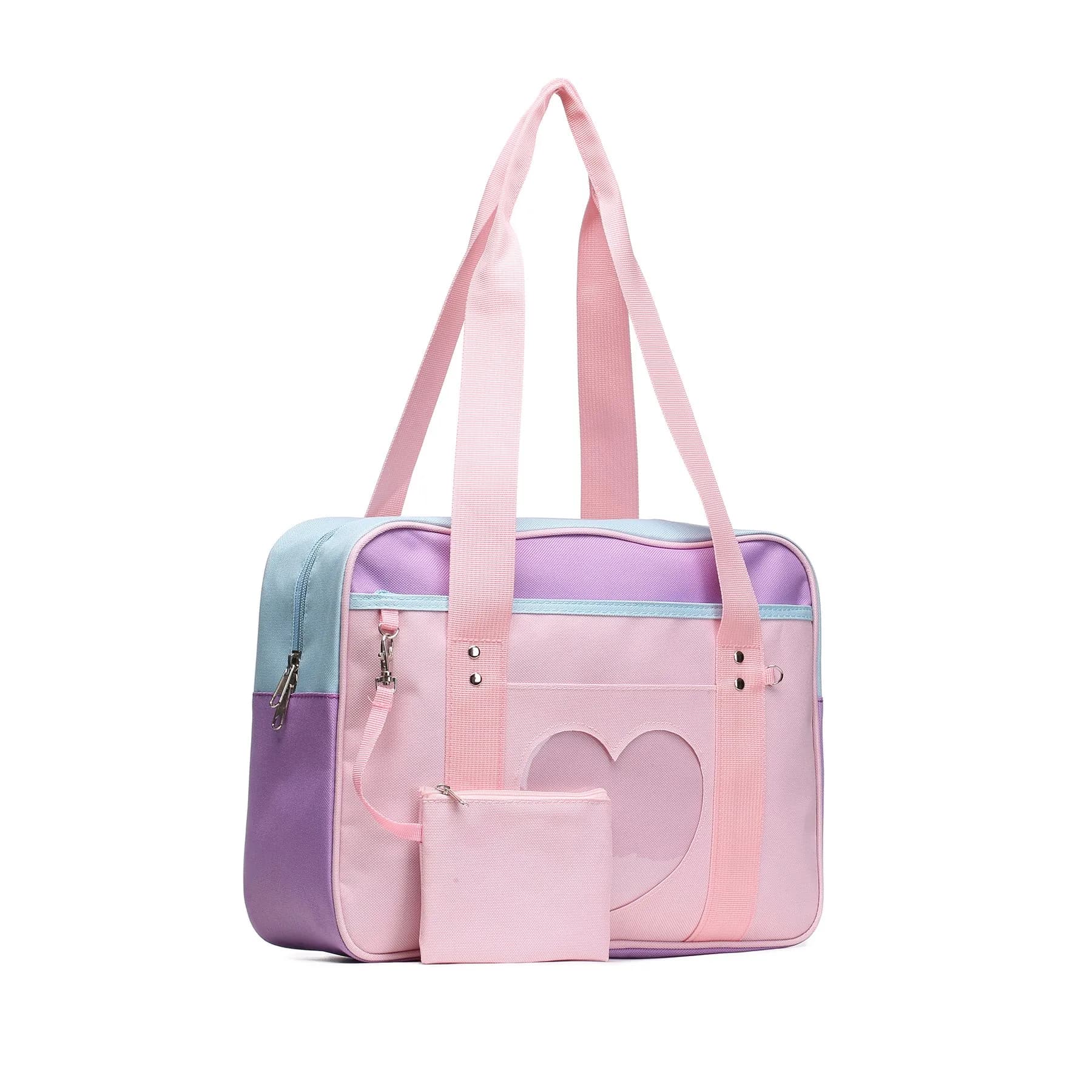 STEAMEDBUN Kawaii Ita Bag Japanese School Bag Large Tote Bag with Heart Window | 37cm (14.8 inch) Pink Straps - main product image