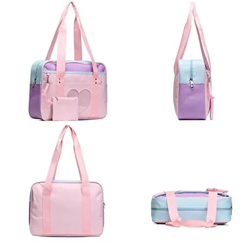 STEAMEDBUN Kawaii Ita Bag Japanese School Bag Large Tote Bag with Heart Window | 37cm (14.8 inch) Pink Straps thumbnail 6