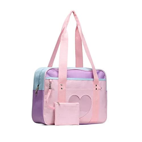STEAMEDBUN Kawaii Ita Bag Japanese School Bag Large Tote Bag with Heart Window | 37cm (14.8 inch) Pink Straps thumbnail 1