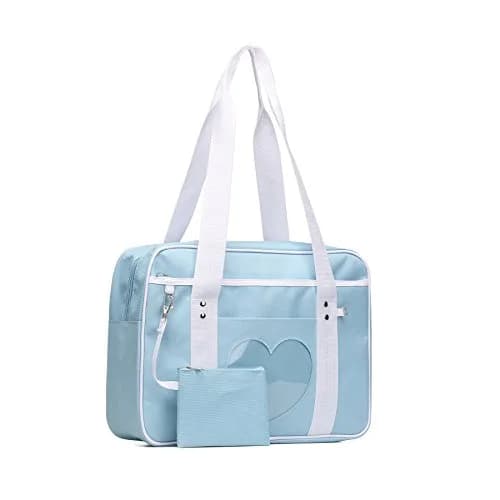 STEAMEDBUN Kawaii Ita Bag Japanese School Bag Blue Heart Tote Bag 37.6cm (14.8 inch) | Cute Anime Purse for Girls thumbnail 1