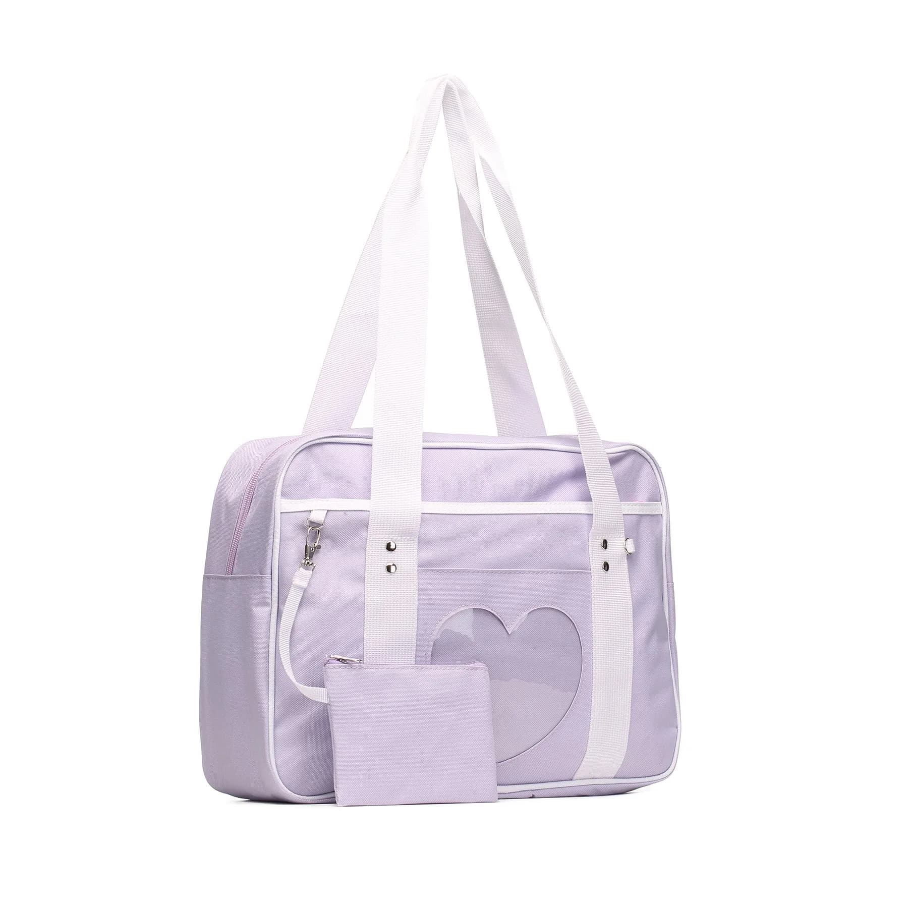 STEAMEDBUN Kawaii Ita Bag Large Tote Shoulder Bag with Clear Heart Window & Pockets 37.5cm (14.8 inch) | Anime & Cosplay Accessory