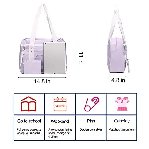STEAMEDBUN Kawaii Ita Bag Large Tote Shoulder Bag with Clear Heart Window & Pockets 37.5cm (14.8 inch) | Anime & Cosplay Accessory thumbnail 5
