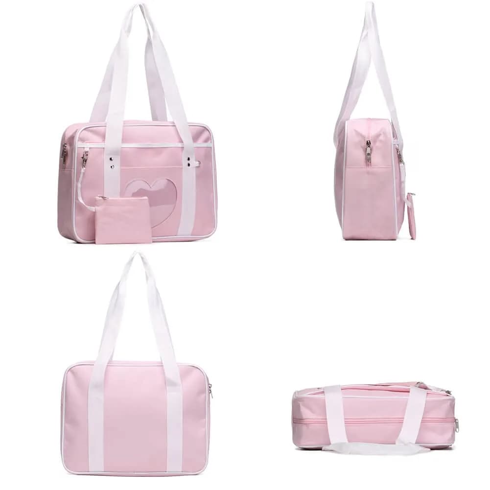 STEAMEDBUN Kawaii Ita Bag Japanese School Bag Large Tote with Clear Heart Window | 37.6cm (14.8 inch) Length - view 5