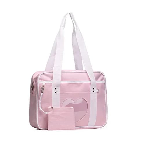 STEAMEDBUN Kawaii Ita Bag Japanese School Bag Large Tote with Clear Heart Window | 37.6cm (14.8 inch) Length thumbnail 1