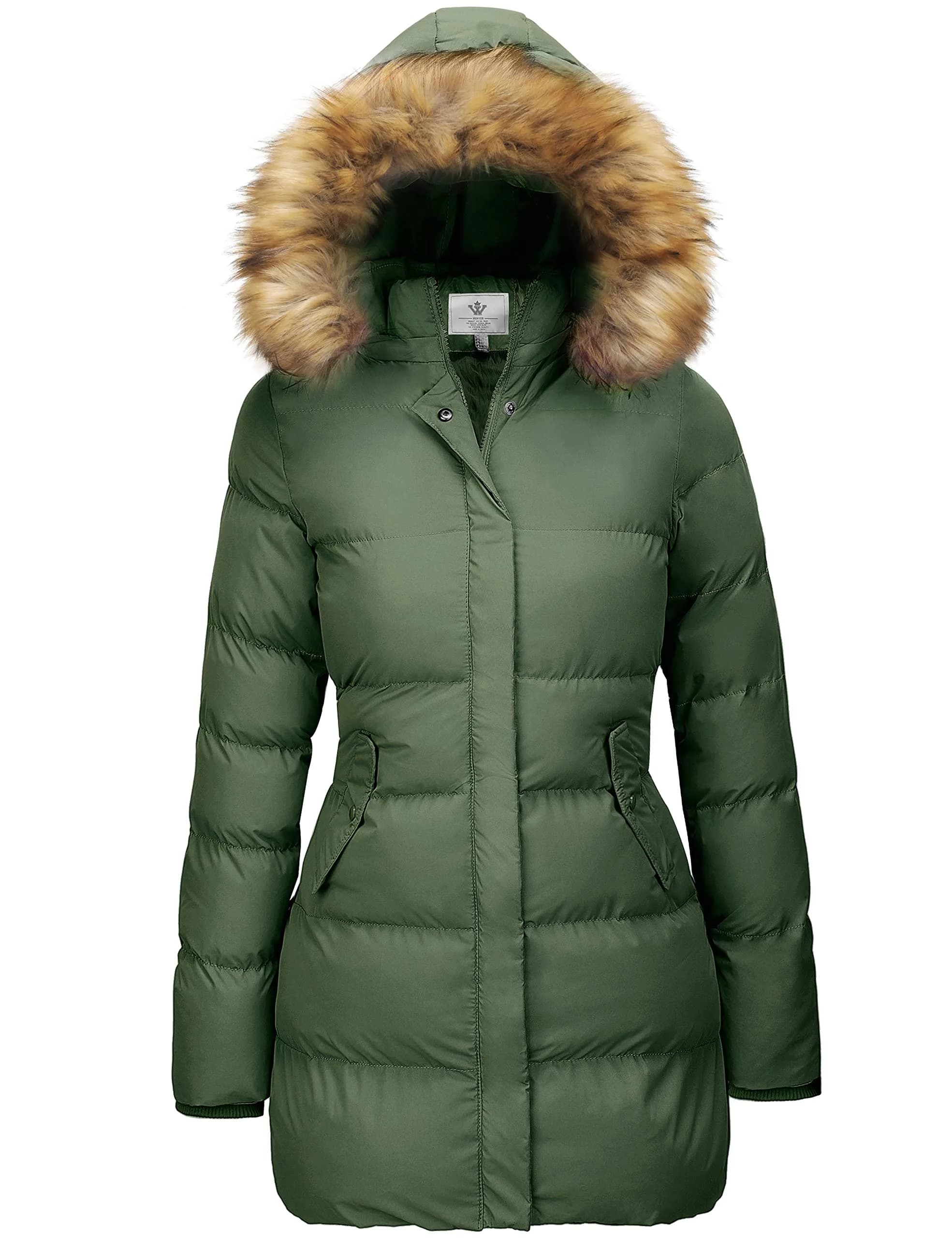 WenVen Women's Winter Thicken Puffer Coat with Fur Removable Hood Army Green M | Waterproof Windproof Insulation — Army Green