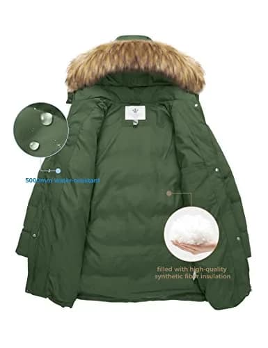WenVen Women's Winter Thicken Puffer Coat with Fur Removable Hood Army Green M | Waterproof Windproof Insulation thumbnail 5