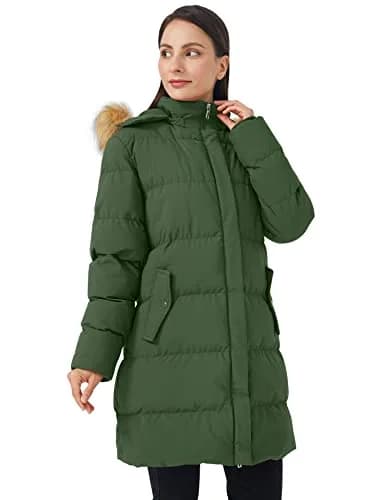 WenVen Women's Winter Thicken Puffer Coat with Fur Removable Hood Army Green M | Waterproof Windproof Insulation thumbnail 2