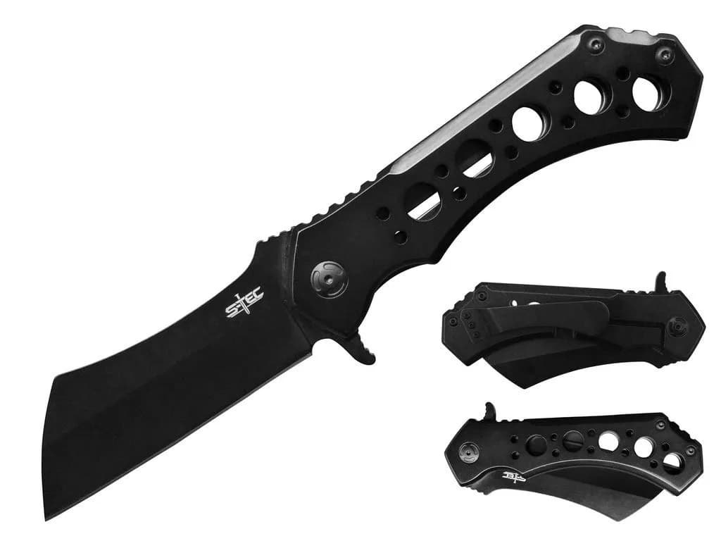 S-TEC 10.25" Folding Hunting Knife | Ball Bearing Cleaver with Matte Black Finish