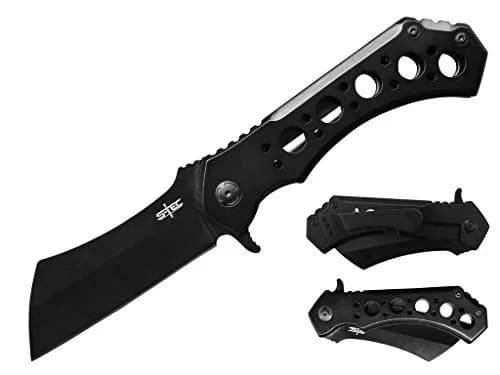S-TEC 10.25" Folding Hunting Knife | Ball Bearing Cleaver with Matte Black Finish thumbnail 1