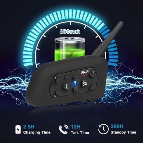 EJEAS V6 Pro Motorcycle Helmet Bluetooth Intercom 1200M 2-Way Headset (2-Pack, Black) thumbnail 5