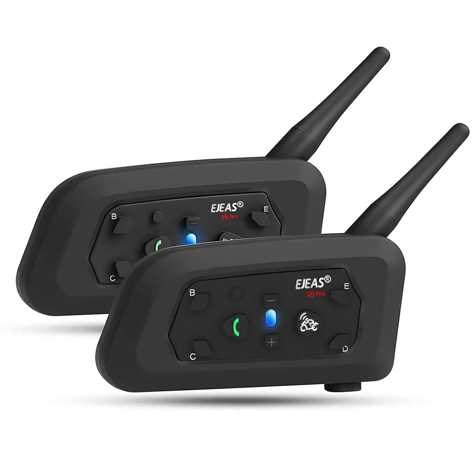EJEAS V6 Pro Motorcycle Helmet Bluetooth Intercom 1200M 2-Way Headset (2-Pack, Black) — V6-2