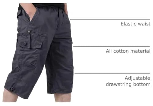 EKLENTSON Cargo Shorts for Men Below Knee Loose Fit Cotton 34 | Outdoor Casual Style thumbnail 4