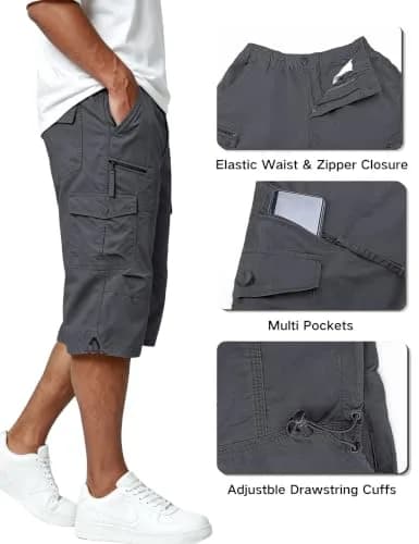 EKLENTSON Cargo Shorts for Men Below Knee Loose Fit Cotton 34 | Outdoor Casual Style thumbnail 7
