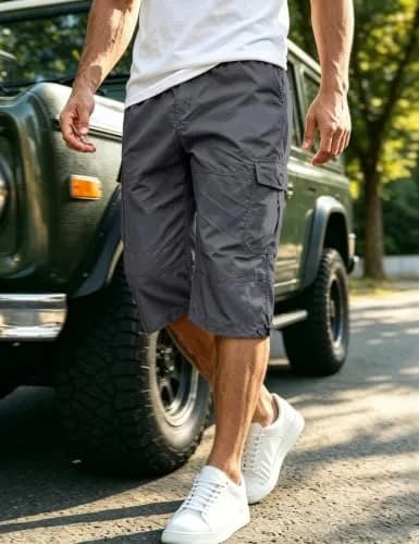 EKLENTSON Cargo Shorts for Men Below Knee Loose Fit Cotton 34 | Outdoor Casual Style thumbnail 2