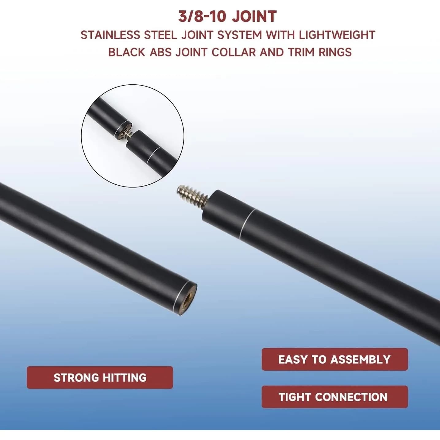 GSE Games & Sports Expert Matte Black 21oz Pool Cue Stick | 13mm Leather Tip, 3/8x10 Stainless Steel Joint - view 3