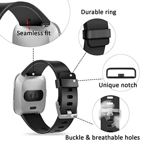 Wepro Sport Bands Compatible with Fitbit Versa 2, Versa Lite, Versa (Large, Black) | Soft Elastomer, Sweat-Resistant, Secure Buckle thumbnail 2