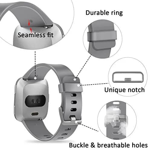 Wepro Sport Bands for Fitbit Versa 2, Versa, Lite - Gray Large (22mm) | Breathable Elastomer with Stainless Steel Buckle thumbnail 4
