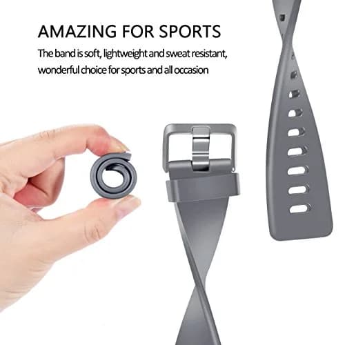 Wepro Sport Bands for Fitbit Versa 2, Versa, Lite - Gray Large (22mm) | Breathable Elastomer with Stainless Steel Buckle thumbnail 5