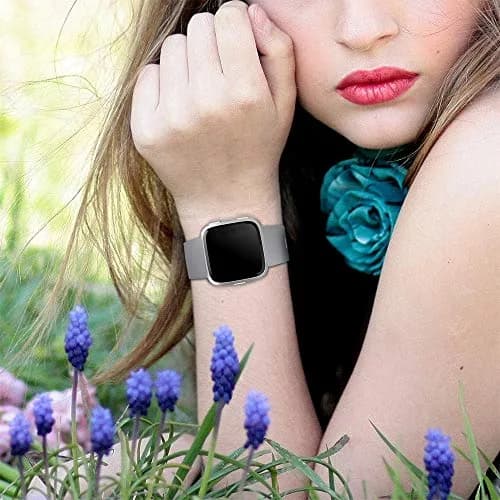 Wepro Sport Bands for Fitbit Versa 2, Versa, Lite - Gray Large (22mm) | Breathable Elastomer with Stainless Steel Buckle thumbnail 2