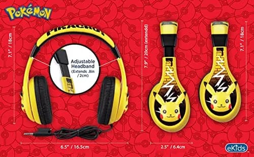 eKids Pokemon Pikachu Wired Kids Headphones, Adjustable, Stereo Sound, 3.5mm Jack, Tangle-Free, Volume Control, Children's Headband On Ear | Safe Volume for Kids thumbnail 6