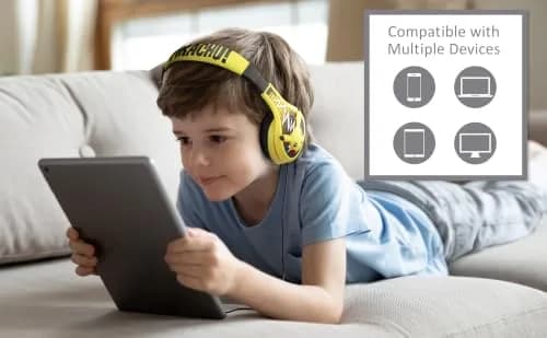 eKids Pokemon Pikachu Wired Kids Headphones, Adjustable, Stereo Sound, 3.5mm Jack, Tangle-Free, Volume Control, Children's Headband On Ear | Safe Volume for Kids thumbnail 2