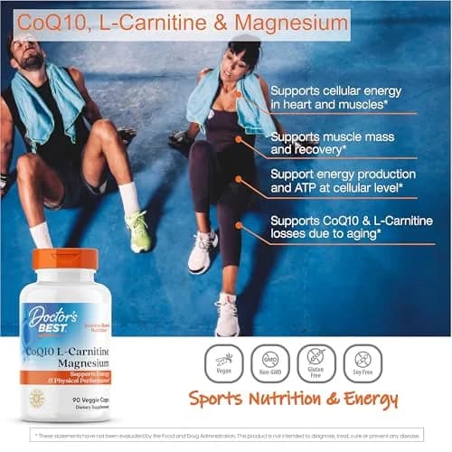 Doctor's Best CoQ10 L-Carnitine Magnesium Supplement 90 Veg Caps | Energy & Exercise Support thumbnail 6