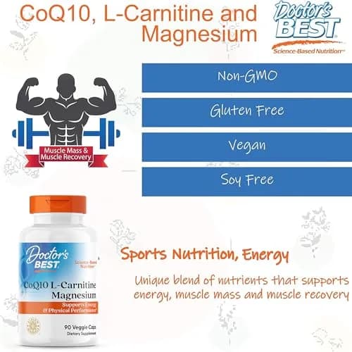 Doctor's Best CoQ10 L-Carnitine Magnesium Supplement 90 Veg Caps | Energy & Exercise Support thumbnail 7