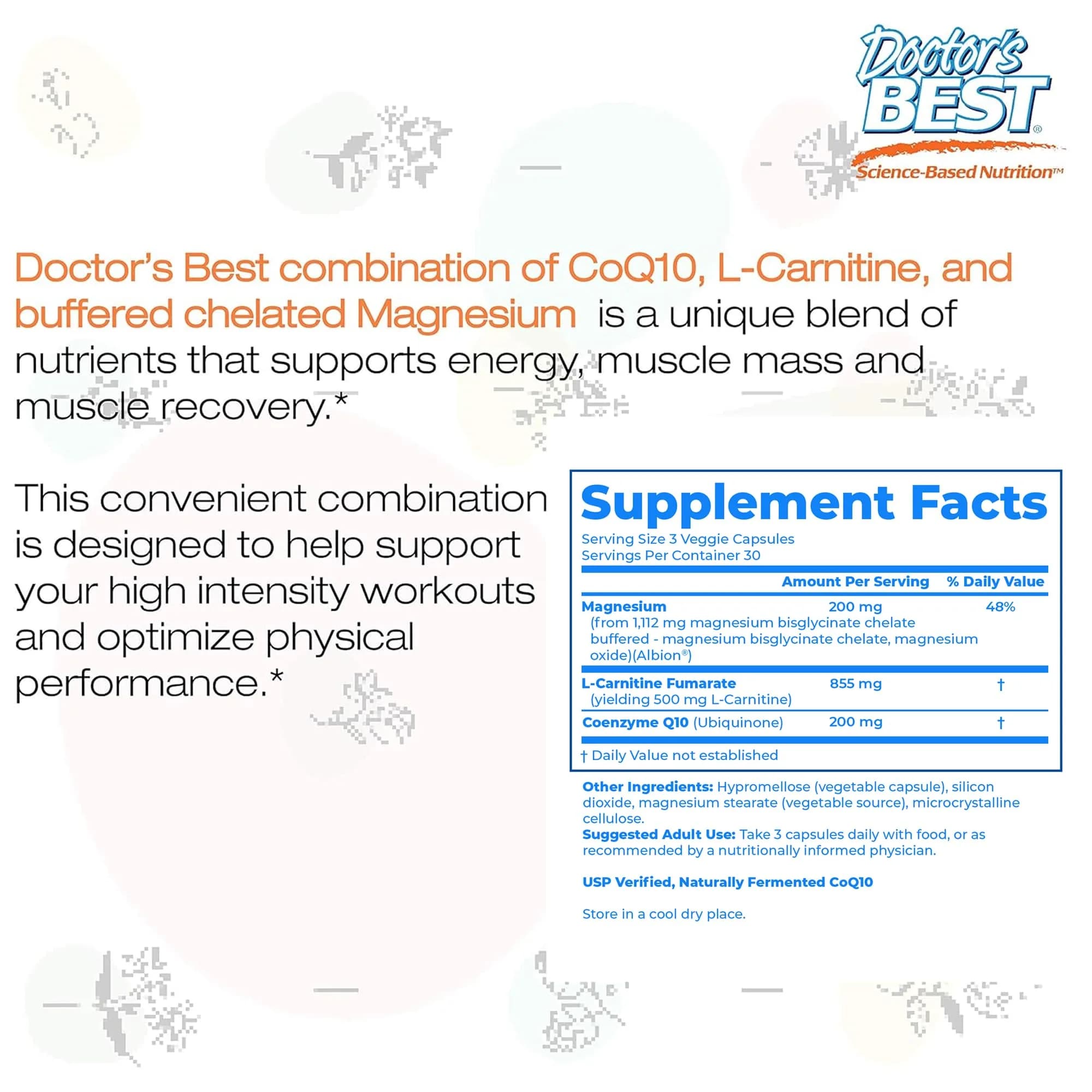 Doctor's Best CoQ10 L-Carnitine Magnesium Supplement 90 Veg Caps | Energy & Exercise Support - view 9