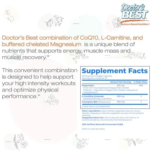 Doctor's Best CoQ10 L-Carnitine Magnesium Supplement 90 Veg Caps | Energy & Exercise Support thumbnail 9