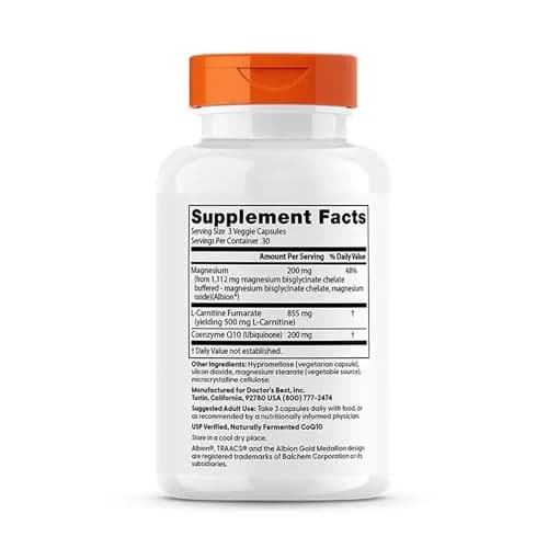 Doctor's Best CoQ10 L-Carnitine Magnesium Supplement 90 Veg Caps | Energy & Exercise Support thumbnail 2
