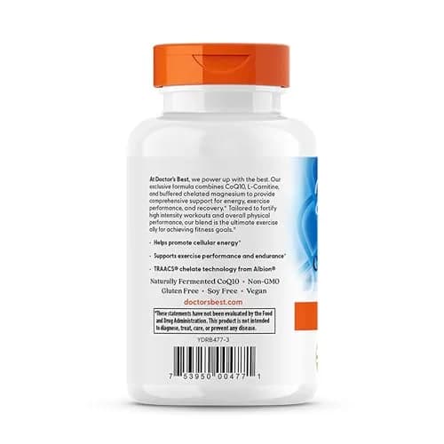 Doctor's Best CoQ10 L-Carnitine Magnesium Supplement 90 Veg Caps | Energy & Exercise Support thumbnail 3