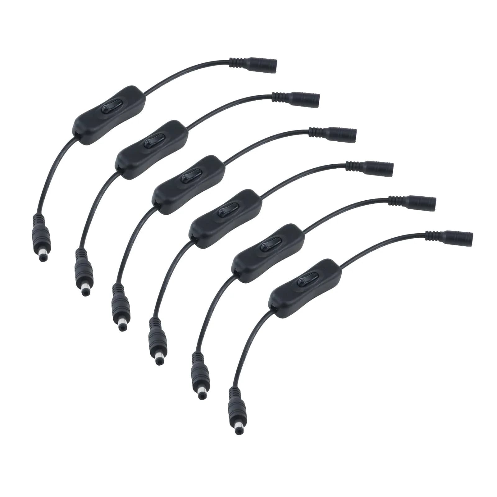 Antrader 6pcs DC Inline On/Off Switch Cables 5.5x2.1mm Male to Female 29.5cm (11.6 Inch) | Control LED Lights Easily — Black
