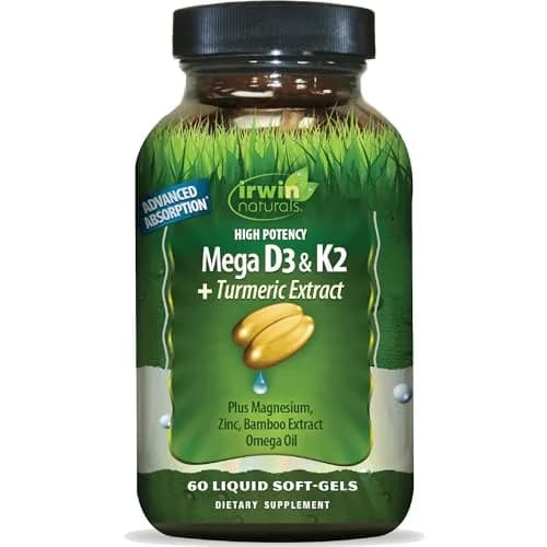 Irwin Naturals Mega D3 & K2 + Turmeric Extract | High Potency | 60 Softgels thumbnail 1