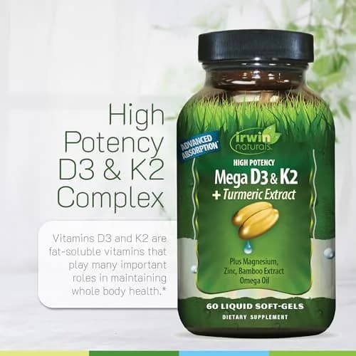 Irwin Naturals Mega D3 & K2 + Turmeric Extract | High Potency | 60 Softgels thumbnail 5
