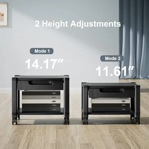 HUANUO Printer Stand with Storage Drawer Locking Wheels Under Desk Cart | Space-Saving Office Organizer thumbnail 4