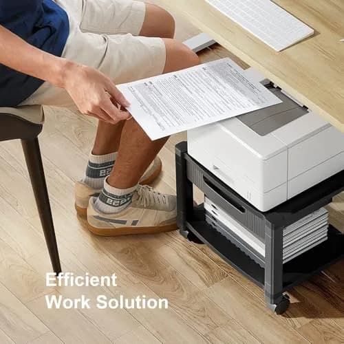 HUANUO Printer Stand with Storage Drawer Locking Wheels Under Desk Cart | Space-Saving Office Organizer thumbnail 6