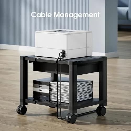 HUANUO Printer Stand with Storage Drawer Locking Wheels Under Desk Cart | Space-Saving Office Organizer thumbnail 7