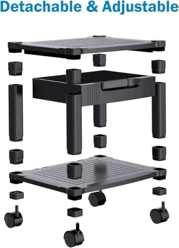HUANUO Printer Stand with Storage Drawer Locking Wheels Under Desk Cart | Space-Saving Office Organizer thumbnail 8