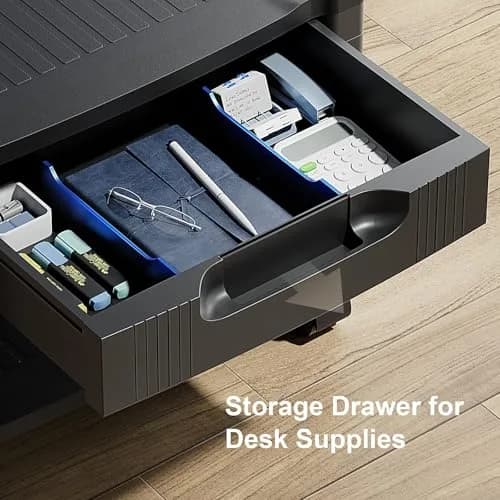 HUANUO Printer Stand with Storage Drawer Locking Wheels Under Desk Cart | Space-Saving Office Organizer thumbnail 3