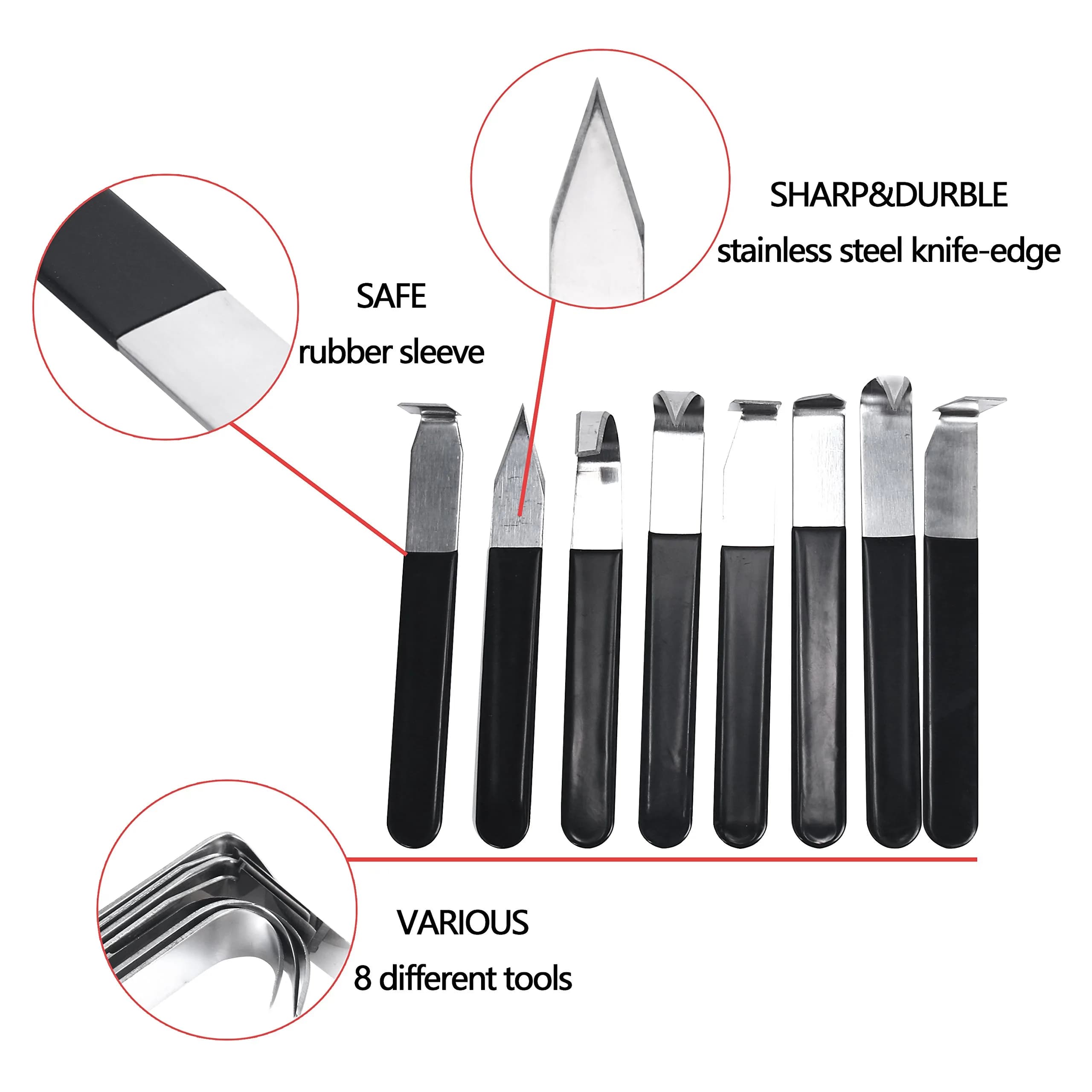 YaeTek 8 Pack Pottery Tools Stainless Steel, 8 Styles Carving Shaping Knives Craft Trimming Clay Sculpture Hand Tools Artist Ceramic Tools Set for Carving, Sculpting, Shaping, Modeling - view 2