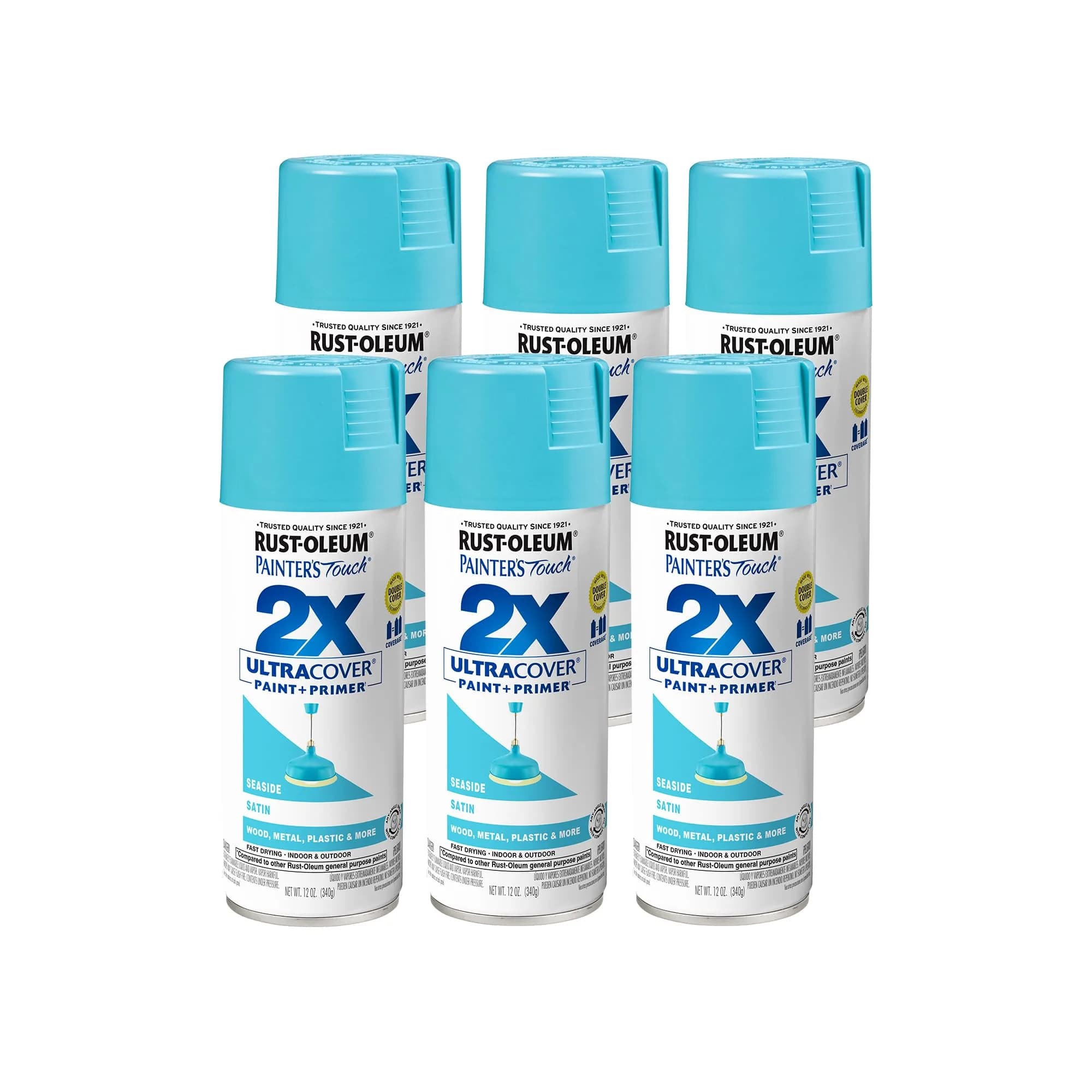 Rust-Oleum Painter's Touch 2X Satin Seaside Spray Paint - 340g (12 Oz) - Pack of 6 - main product image