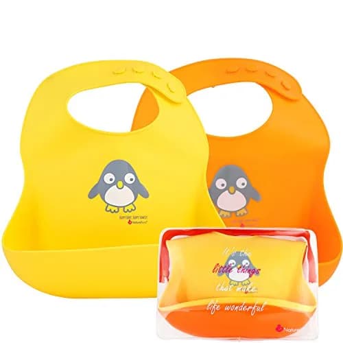 NatureBond Waterproof Baby Bibs Set of 2 with Pouch | Food Grade Silicone Weaning Bibs for Babies & Toddlers thumbnail 1