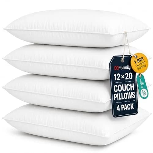 Foamily 12x20 Lumbar Pillow Inserts, White | Plush Support for Couch & Bed (70-120c) thumbnail 1