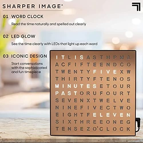 Sharper Image LED Word Clock 7.75" Copper Finish | Modern Time Display with USB Power thumbnail 4