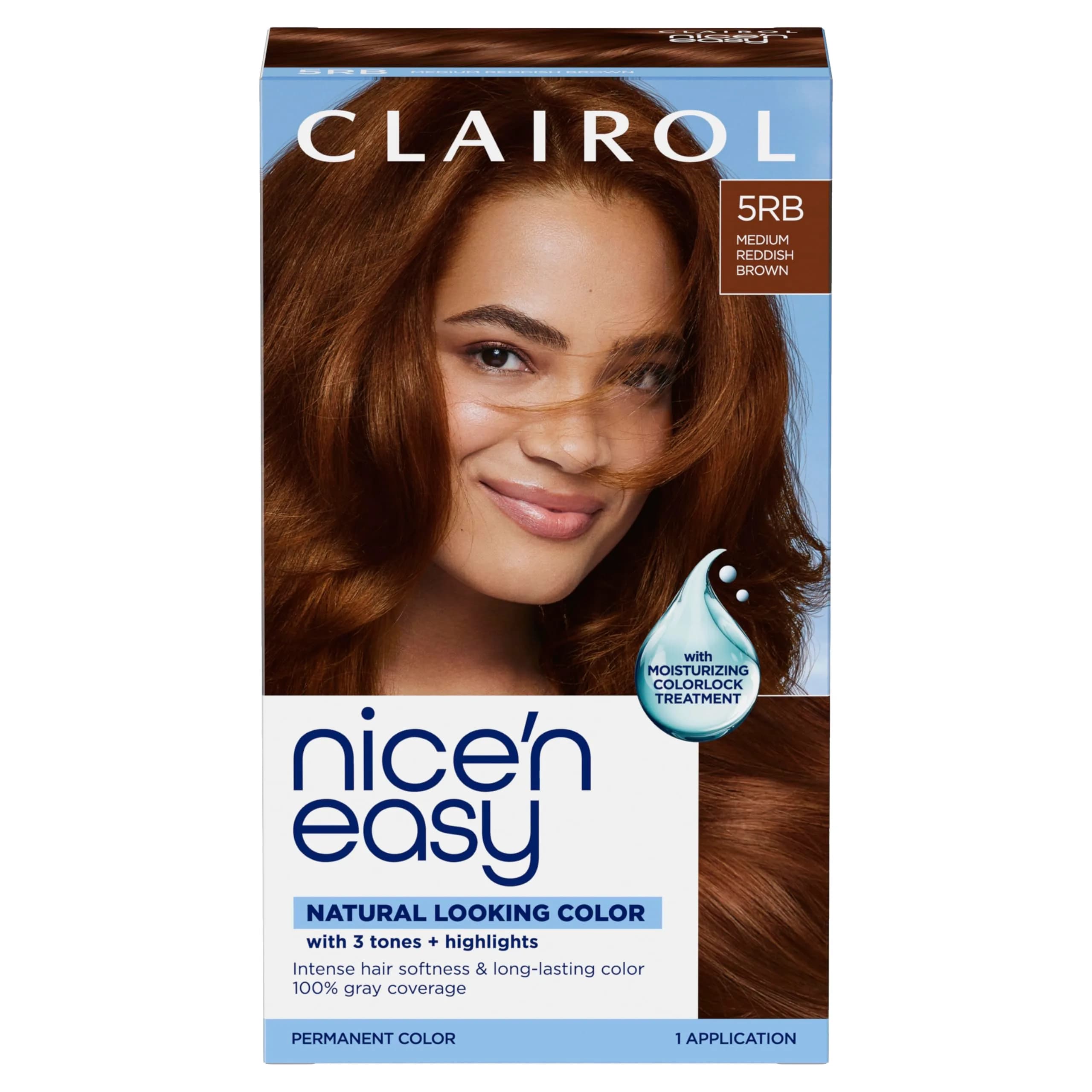 Clairol Nice'n Easy Permanent Hair Dye 5RB Medium Reddish Brown, Single Pack | 100% Gray Coverage - main product image