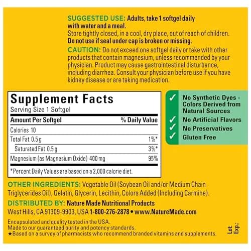 Nature Made Magnesium Oxide Extra Strength 400 mg Softgels 110 Count (110 Day Supply) | Supports Nerve, Bone & Heart Health thumbnail 7