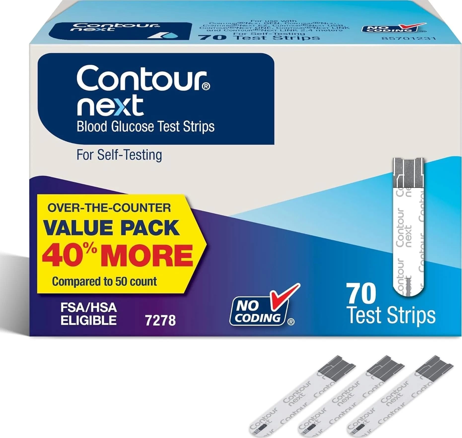 Ascensia Contour Next Blood Glucose Test Strips 70 Count | Proven Accuracy for Diabetes Management - main product image