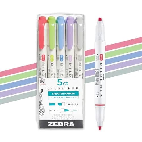 Zebra Pen Mildliner Highlighters Cool and Refined Dual Tip 5-Pack | No Bleed Ink for Study and Creative Use thumbnail 1